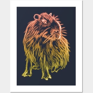 Orange and Yellow Neon Glowing Capybara Posters and Art